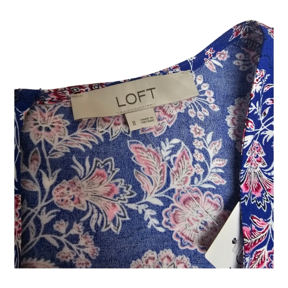 NWT Loft Puff Sleeve Swing Dress, floral design, Size 8 - Picture 7 of 9